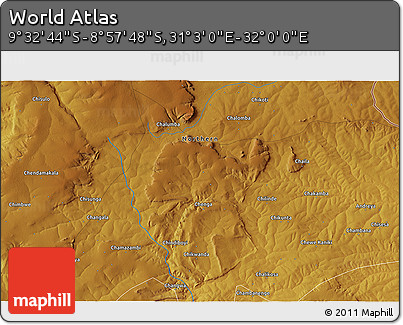 Physical 3D Map of the Area around 9° 15' 16" S, 31° 31' 29" E