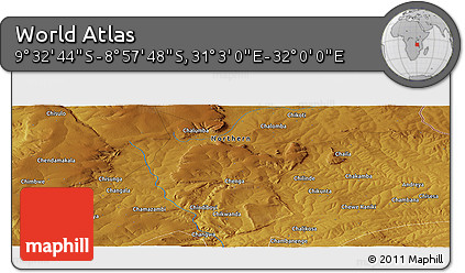 Physical Panoramic Map of the Area around 9° 15' 16" S, 31° 31' 29" E