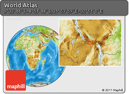 Physical Location Map of the Area around 9° 15' 16" S, 32° 22' 30" E