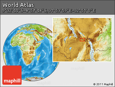 Physical Location Map of the Area around 9° 15' 16" S, 32° 22' 30" E