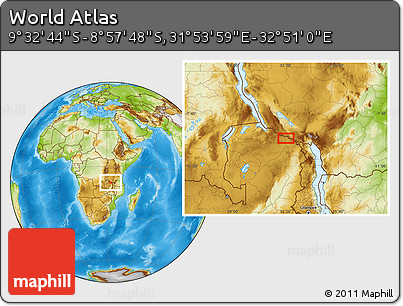 Physical Location Map of the Area around 9° 15' 16" S, 32° 22' 30" E