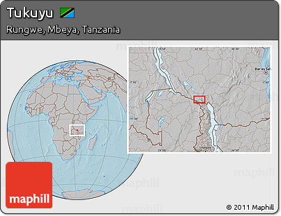 Gray Location Map of Tukuyu, hill shading