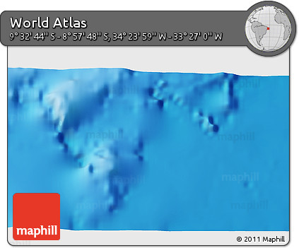 Shaded Relief 3D Map of the Area around 9° 15' 16" S, 33° 55' 29" W