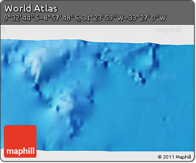 Shaded Relief 3D Map of the Area around 9° 15' 16" S, 33° 55' 29" W