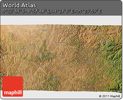 Satellite 3D Map of the Area around 9° 15' 16" S, 34° 55' 29" E