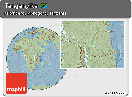 Savanna Style Location Map of Tanganyika, hill shading