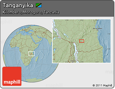 Savanna Style Location Map of Tanganyika, hill shading