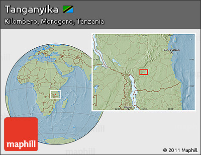 Savanna Style Location Map of Tanganyika, hill shading