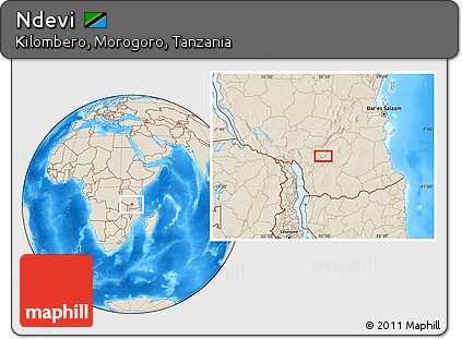 Shaded Relief Location Map of Ndevi