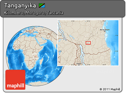 Shaded Relief Location Map of Tanganyika