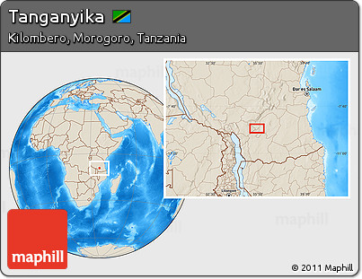 Shaded Relief Location Map of Tanganyika