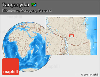 Shaded Relief Location Map of Tanganyika