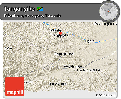 Shaded Relief Panoramic Map of Tanganyika
