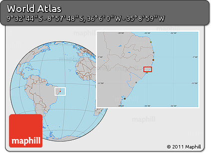 Gray Location Map of the Area around 9° 15' 16" S, 35° 37' 30" W