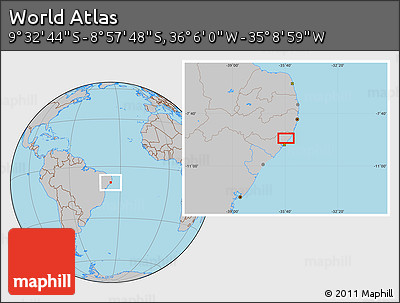 Gray Location Map of the Area around 9° 15' 16" S, 35° 37' 30" W