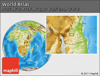 Physical Location Map of the Area around 9° 15' 16" S, 36° 37' 30" E