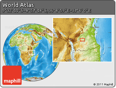 Physical Location Map of the Area around 9° 15' 16" S, 36° 37' 30" E