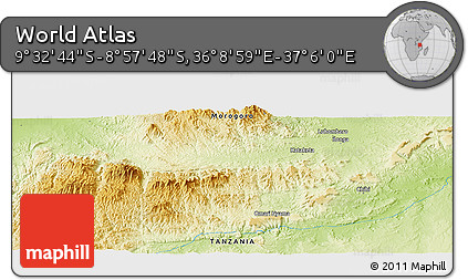 Physical Panoramic Map of the Area around 9° 15' 16" S, 36° 37' 30" E
