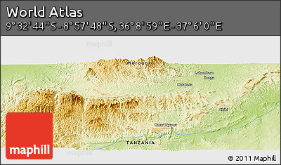 Physical Panoramic Map of the Area around 9° 15' 16" S, 36° 37' 30" E