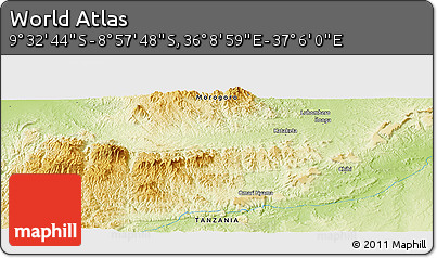 Physical Panoramic Map of the Area around 9° 15' 16" S, 36° 37' 30" E