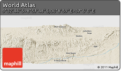 Shaded Relief Panoramic Map of the Area around 9° 15' 16" S, 36° 37' 30" E