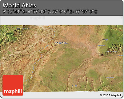 Satellite 3D Map of the Area around 9° 15' 16" S, 37° 28' 30" E