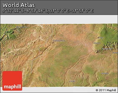 Satellite 3D Map of the Area around 9° 15' 16" S, 37° 28' 30" E