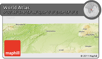 Physical Panoramic Map of the Area around 9° 15' 16" S, 37° 28' 30" E
