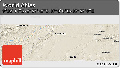 Shaded Relief Panoramic Map of the Area around 9° 15' 16" S, 37° 28' 30" E