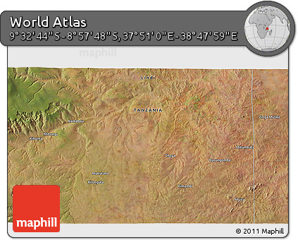 Satellite 3D Map of the Area around 9° 15' 16" S, 38° 19' 30" E