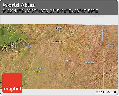 Satellite 3D Map of the Area around 9° 15' 16" S, 38° 19' 30" E