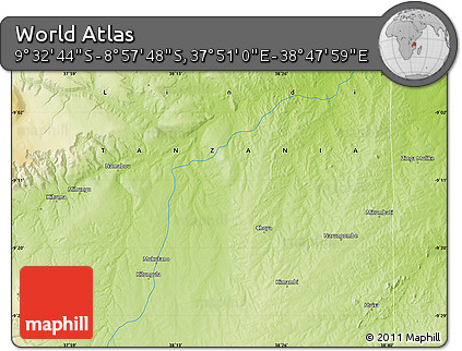 Physical Map of the Area around 9° 15' 16" S, 38° 19' 30" E