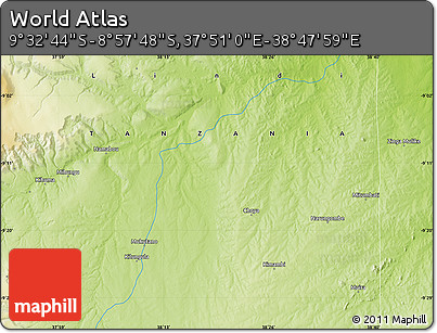 Physical Map of the Area around 9° 15' 16" S, 38° 19' 30" E