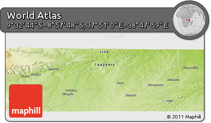 Physical Panoramic Map of the Area around 9° 15' 16" S, 38° 19' 30" E