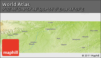 Physical Panoramic Map of the Area around 9° 15' 16" S, 38° 19' 30" E