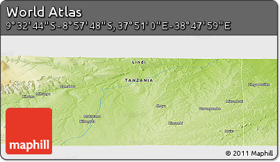 Physical Panoramic Map of the Area around 9° 15' 16" S, 38° 19' 30" E