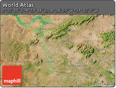 Satellite Map of the Area around 9° 15' 16" S, 38° 10' 29" W