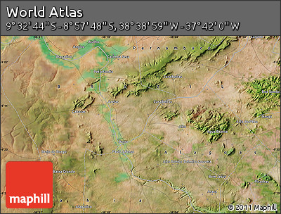 Satellite Map of the Area around 9° 15' 16" S, 38° 10' 29" W
