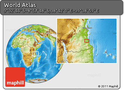 Physical Location Map of the Area around 9° 15' 16" S, 39° 10' 29" E