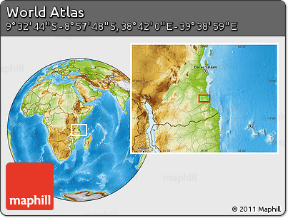 Physical Location Map of the Area around 9° 15' 16" S, 39° 10' 29" E