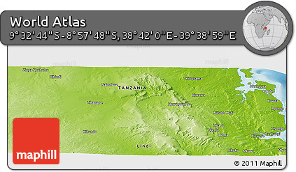 Physical Panoramic Map of the Area around 9° 15' 16" S, 39° 10' 29" E