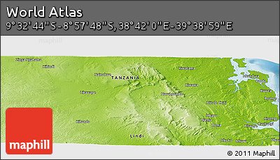 Physical Panoramic Map of the Area around 9° 15' 16" S, 39° 10' 29" E