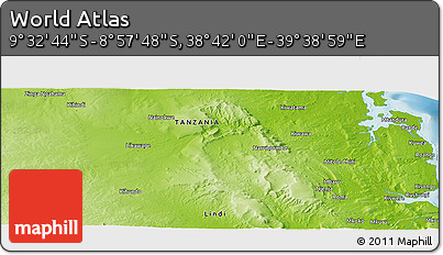 Physical Panoramic Map of the Area around 9° 15' 16" S, 39° 10' 29" E