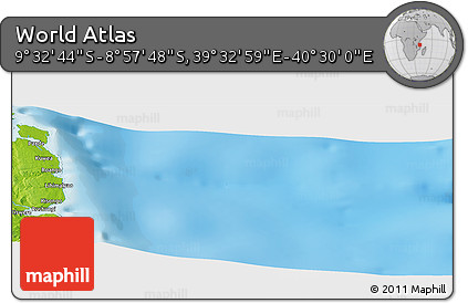 Physical Panoramic Map of the Area around 9° 15' 16" S, 40° 1' 29" E
