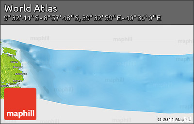 Physical Panoramic Map of the Area around 9° 15' 16" S, 40° 1' 29" E