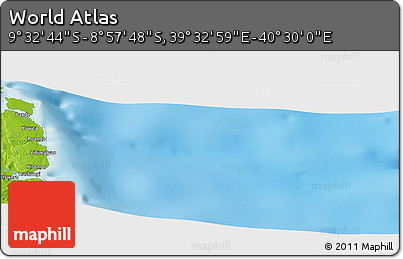 Physical Panoramic Map of the Area around 9° 15' 16" S, 40° 1' 29" E