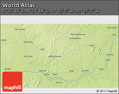Physical 3D Map of the Area around 9° 15' 16" S, 40° 43' 30" W