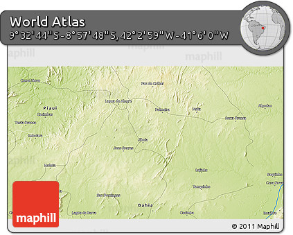 Physical 3D Map of the Area around 9° 15' 16" S, 41° 34' 30" W