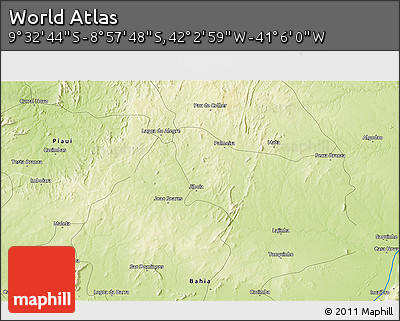 Physical 3D Map of the Area around 9° 15' 16" S, 41° 34' 30" W