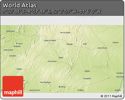Physical 3D Map of the Area around 9° 15' 16" S, 41° 34' 30" W